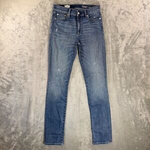 Gap 1969 Resolution Slim Straight Jeans Women's Size 27R Blue Distressed Denim